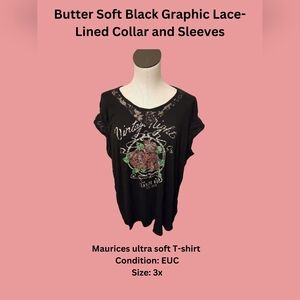 Maurices Buttery Soft Black Lace-Lined T-Shirt